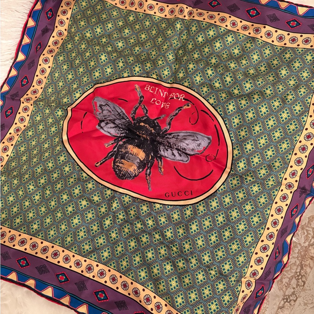 Gucci Multicolor Bee Print Silk Scarf
